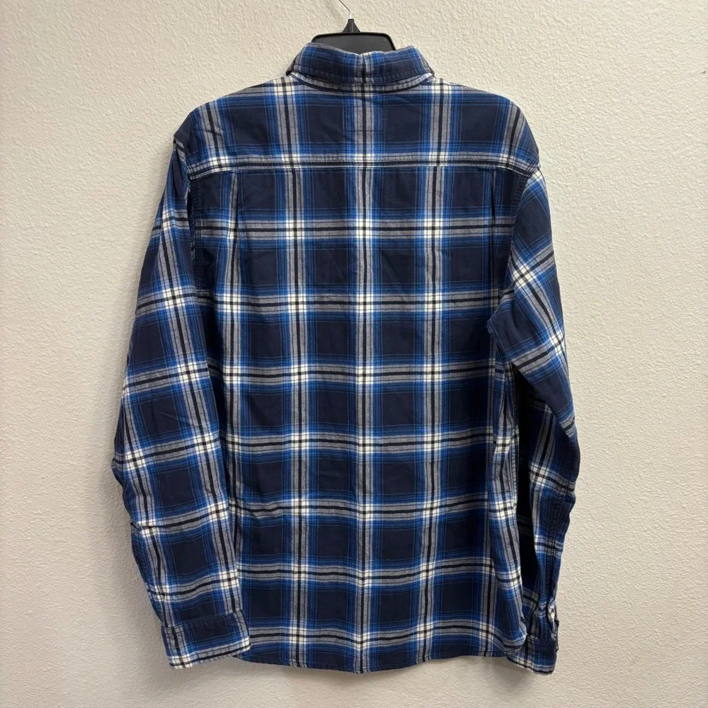 The North Face Mens L Blue Plaid Button Down Shirt Cotton Flannel Outdoor
